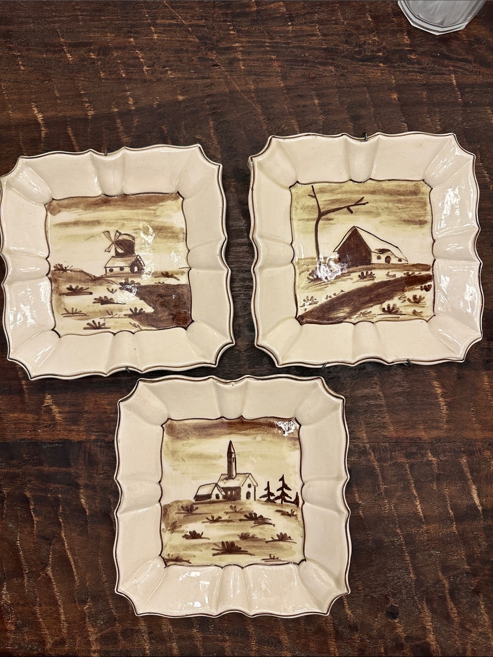 Vintage Mid-Century Italian Hand-Painted Ceramic Plate Set (3) - Signed 25/27